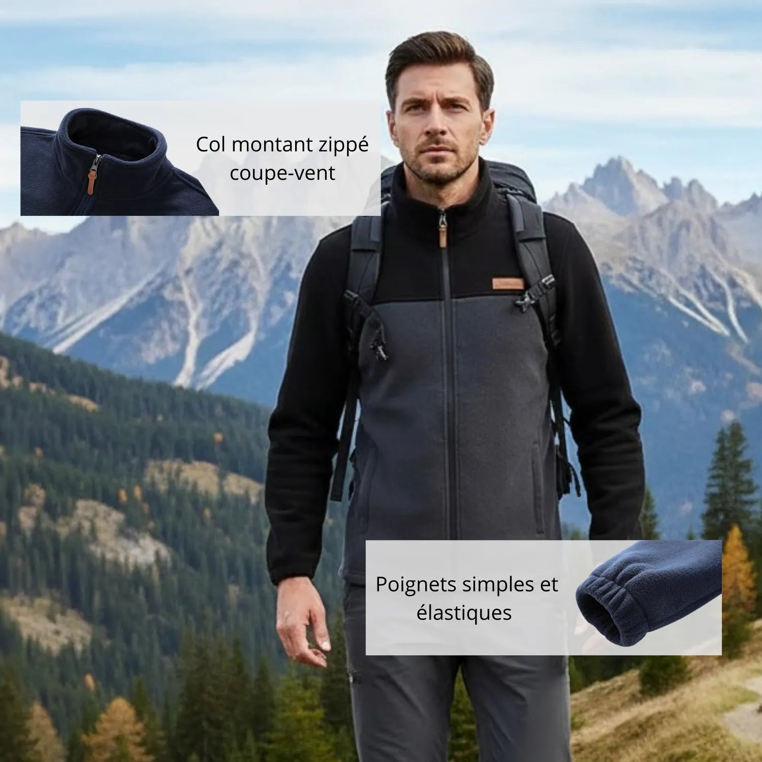 Men's Fleece Jacket Patchwork | TrekWard