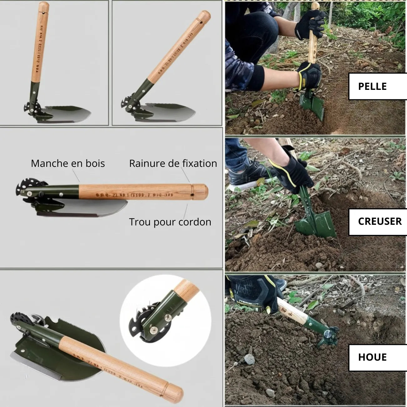 Hiking Folding Shovel with Wooden Handle | TrekWard